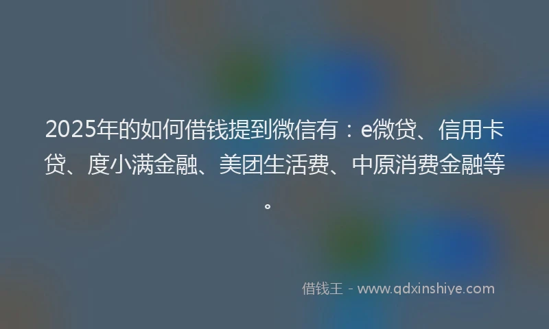 2025年的如何借钱提到微信有：e微贷、信用卡贷、度小满金融、美团生活费、中原消费金融等。