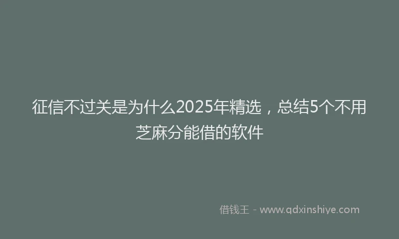 征信不过关是为什么2025年精选，总结5个不用芝麻分能借的软件