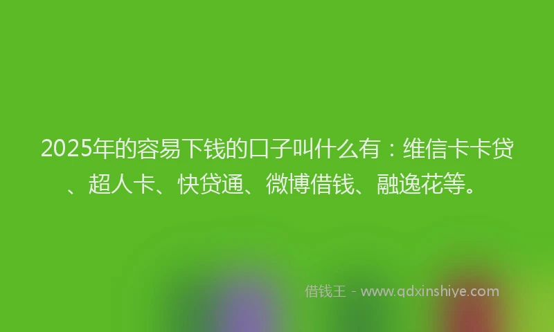 2025年的容易下钱的口子叫什么有：维信卡卡贷、超人卡、快贷通、微博借钱、融逸花等。