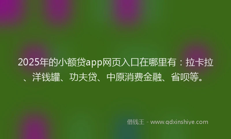 2025年的小额贷app网页入口在哪里有：拉卡拉、洋钱罐、功夫贷、中原消费金融、省呗等。