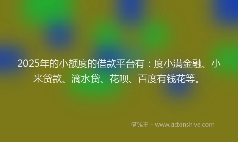 2025年的小额度的借款平台有：度小满金融、小米贷款、滴水贷、花呗、百度有钱花等。