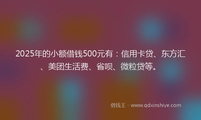 2025年的小额借钱500元有：信用卡贷、东方汇、美团生活费、省呗、微粒贷等。
