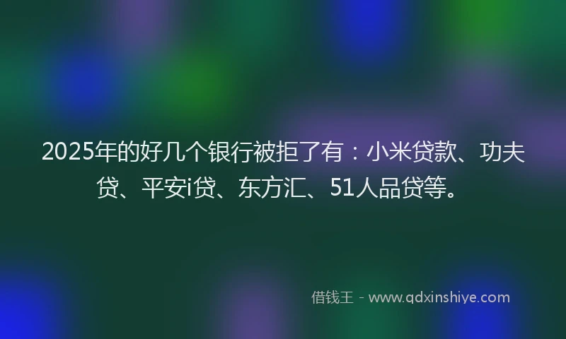 2025年的好几个银行被拒了有：小米贷款、功夫贷、平安i贷、东方汇、51人品贷等。