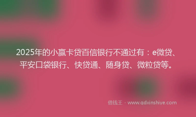 2025年的小赢卡贷百信银行不通过有：e微贷、平安口袋银行、快贷通、随身贷、微粒贷等。
