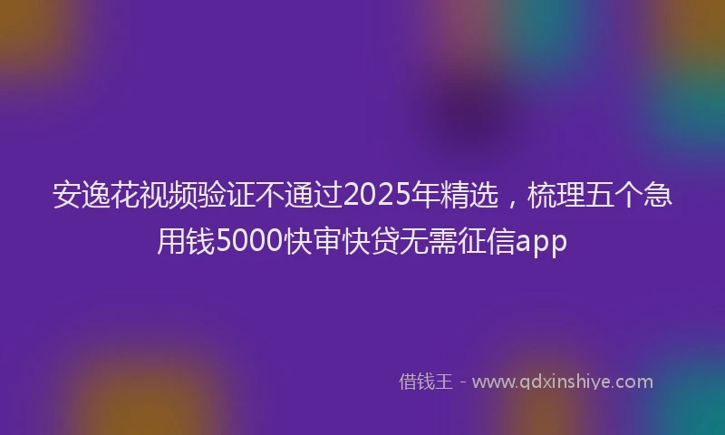 安逸花视频验证不通过2025年精选，梳理五个急用钱5000快审快贷无需征信app