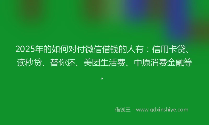 2025年的如何对付微信借钱的人有：信用卡贷、读秒贷、替你还、美团生活费、中原消费金融等。