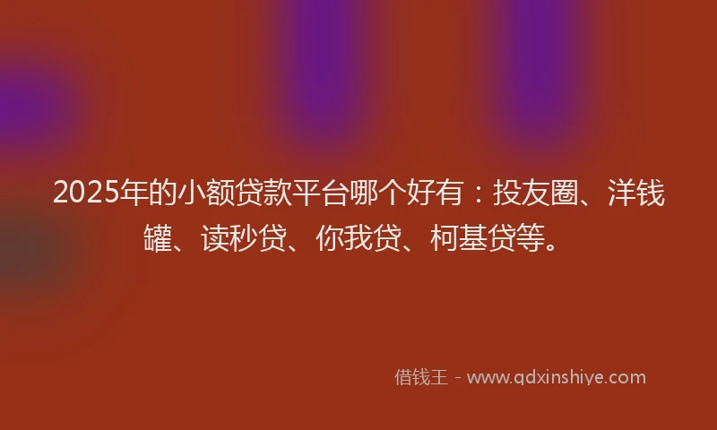 2025年的小额贷款平台哪个好有：投友圈、洋钱罐、读秒贷、你我贷、柯基贷等。