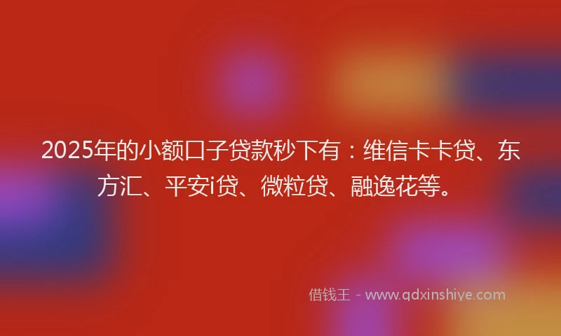 2025年的小额口子贷款秒下有：维信卡卡贷、东方汇、平安i贷、微粒贷、融逸花等。