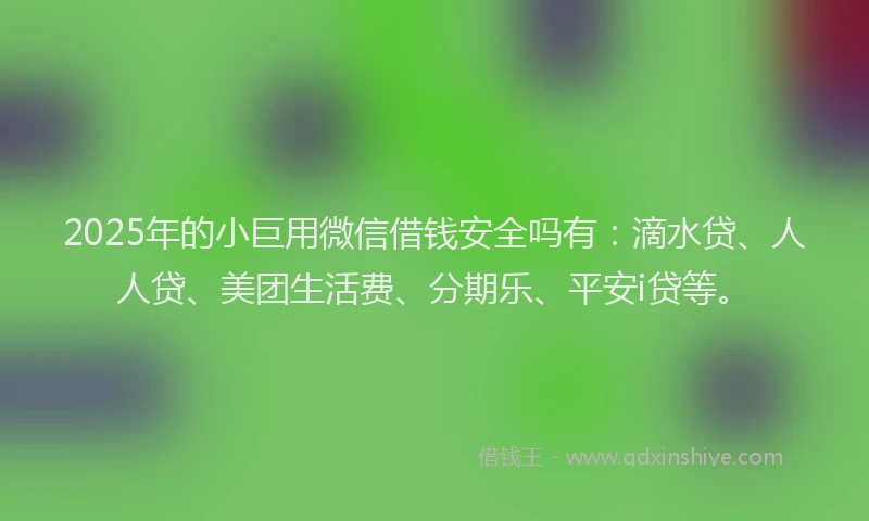 2025年的小巨用微信借钱安全吗有：滴水贷、人人贷、美团生活费、分期乐、平安i贷等。