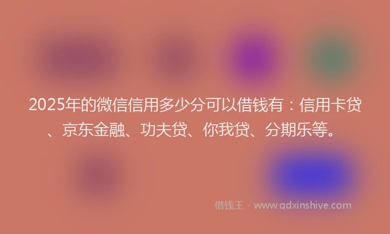 2025年的微信信用多少分可以借钱有：信用卡贷、京东金融、功夫贷、你我贷、分期乐等。