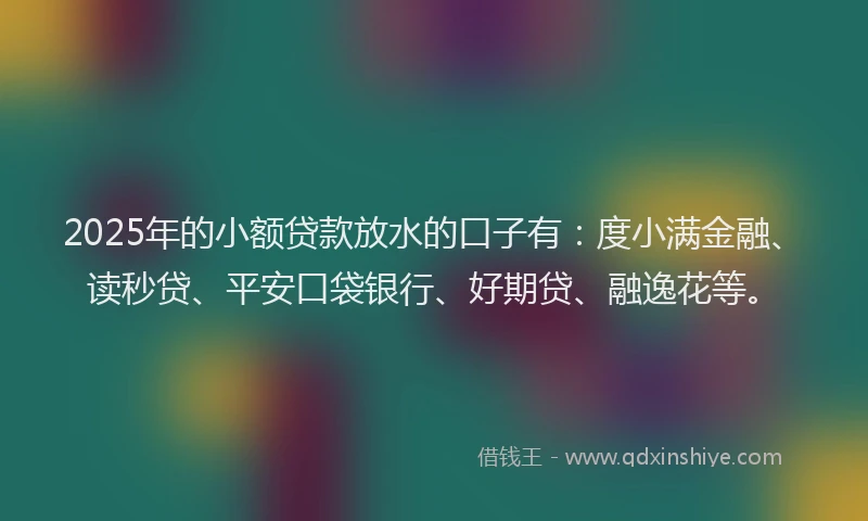 2025年的小额贷款放水的口子有：度小满金融、读秒贷、平安口袋银行、好期贷、融逸花等。