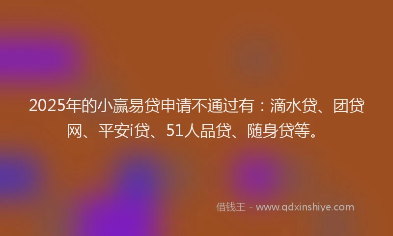 2025年的小赢易贷申请不通过有：滴水贷、团贷网、平安i贷、51人品贷、随身贷等。