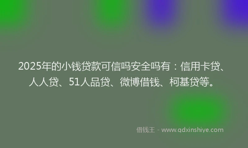 2025年的小钱贷款可信吗安全吗有：信用卡贷、人人贷、51人品贷、微博借钱、柯基贷等。