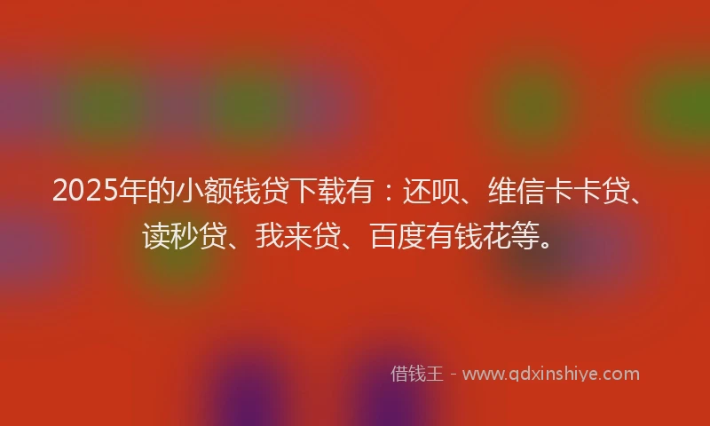 2025年的小额钱贷下载有：还呗、维信卡卡贷、读秒贷、我来贷、百度有钱花等。