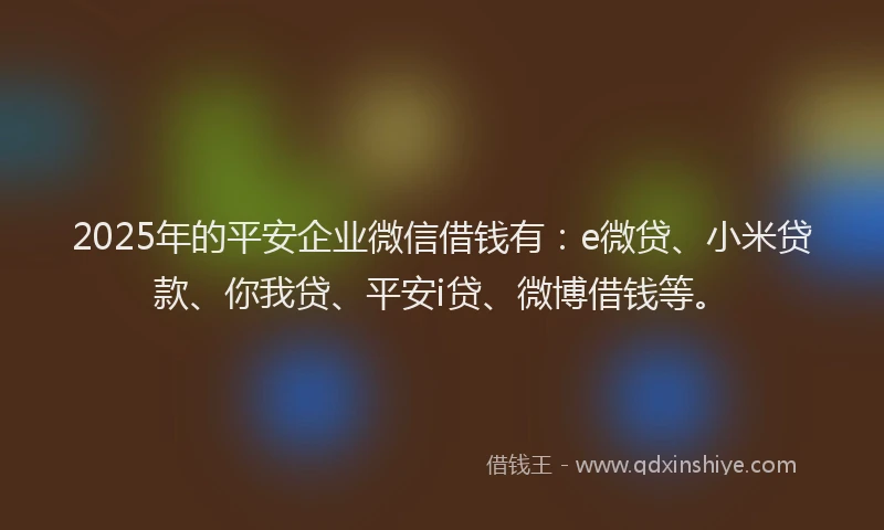 2025年的平安企业微信借钱有：e微贷、小米贷款、你我贷、平安i贷、微博借钱等。