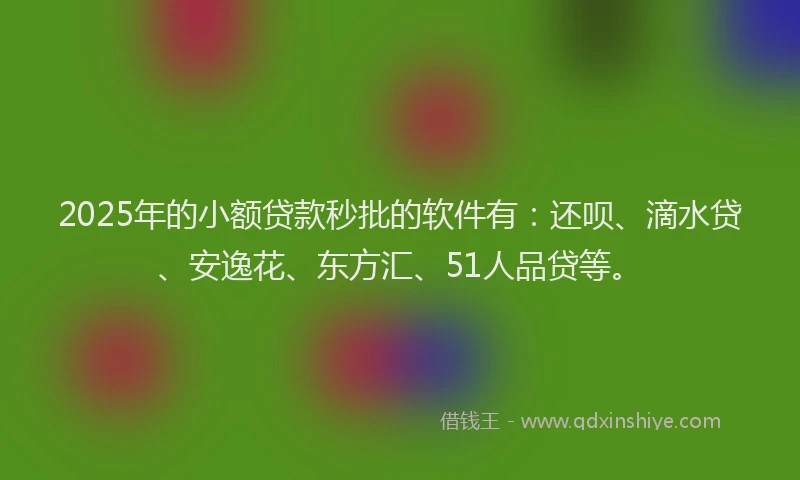 2025年的小额贷款秒批的软件有：还呗、滴水贷、安逸花、东方汇、51人品贷等。