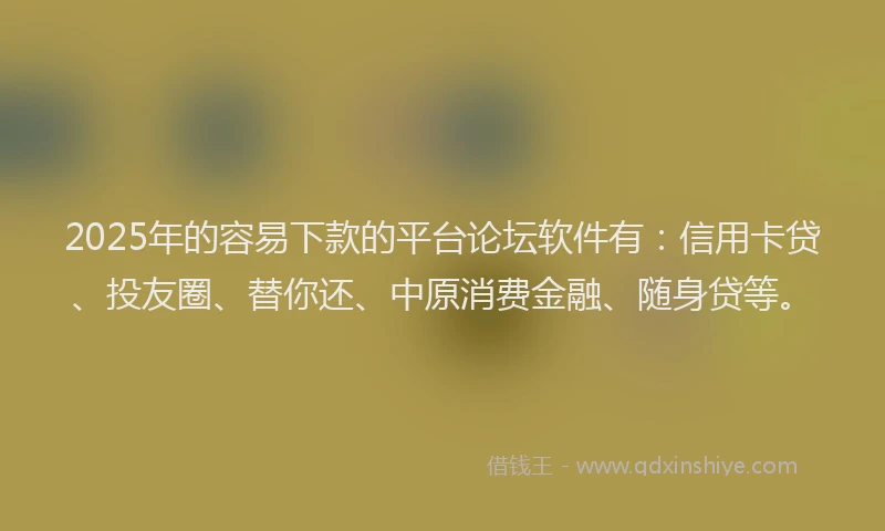 2025年的容易下款的平台论坛软件有：信用卡贷、投友圈、替你还、中原消费金融、随身贷等。