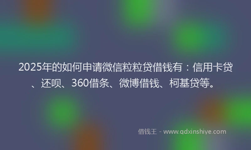 2025年的如何申请微信粒粒贷借钱有：信用卡贷、还呗、360借条、微博借钱、柯基贷等。