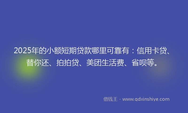 2025年的小额短期贷款哪里可靠有：信用卡贷、替你还、拍拍贷、美团生活费、省呗等。