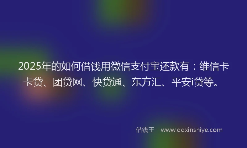 2025年的如何借钱用微信支付宝还款有：维信卡卡贷、团贷网、快贷通、东方汇、平安i贷等。