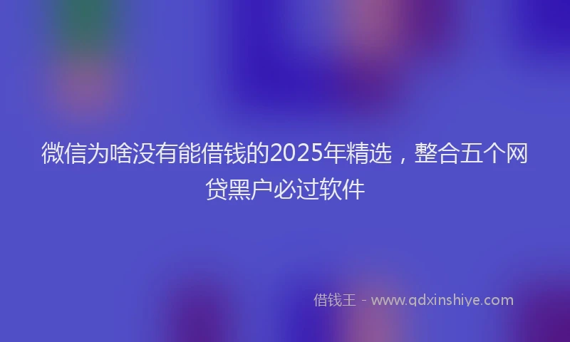 微信为啥没有能借钱的2025年精选，整合五个网贷黑户必过软件
