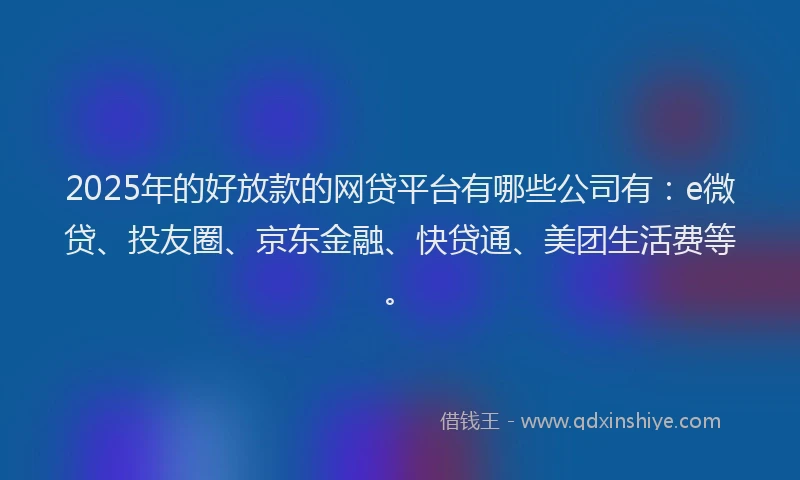 2025年的好放款的网贷平台有哪些公司有：e微贷、投友圈、京东金融、快贷通、美团生活费等。