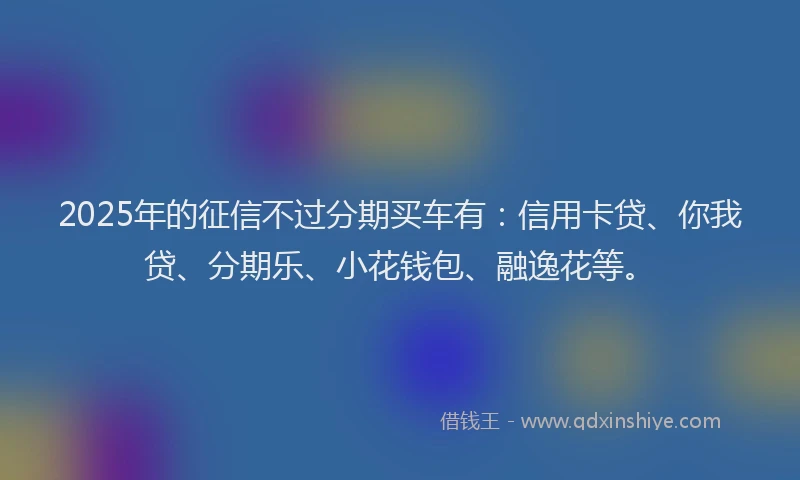 2025年的征信不过分期买车有：信用卡贷、你我贷、分期乐、小花钱包、融逸花等。
