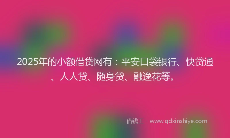 2025年的小额借贷网有：平安口袋银行、快贷通、人人贷、随身贷、融逸花等。