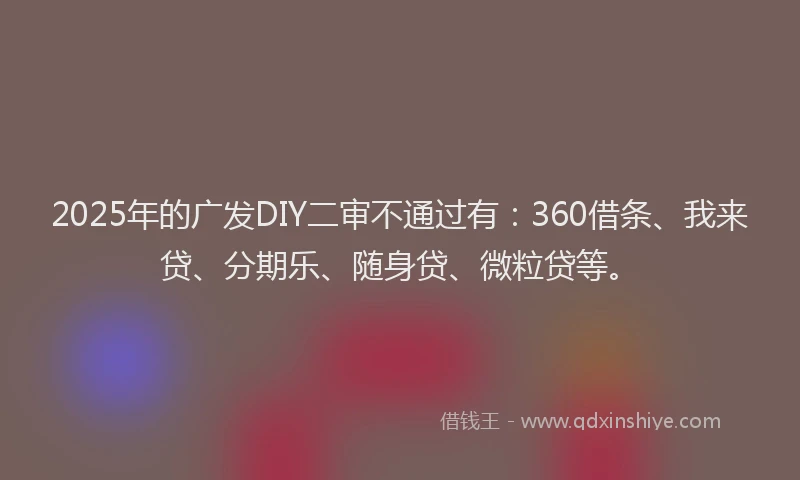 2025年的广发DIY二审不通过有：360借条、我来贷、分期乐、随身贷、微粒贷等。