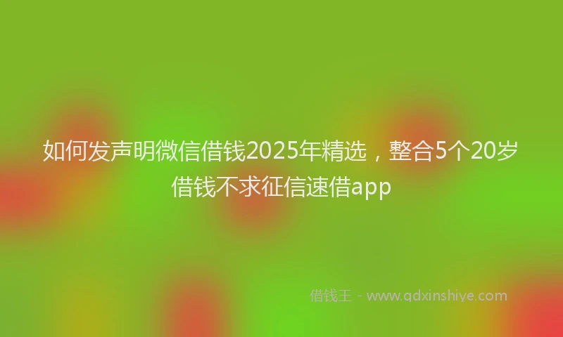 如何发声明微信借钱2025年精选，整合5个20岁借钱不求征信速借app