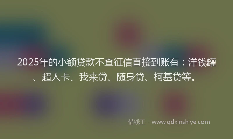 2025年的小额贷款不查征信直接到账有：洋钱罐、超人卡、我来贷、随身贷、柯基贷等。