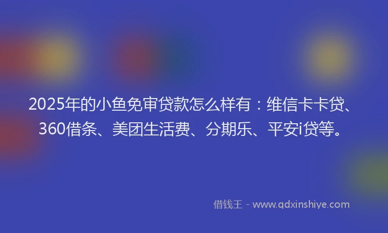2025年的小鱼免审贷款怎么样有：维信卡卡贷、360借条、美团生活费、分期乐、平安i贷等。