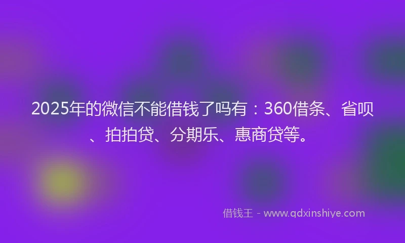 2025年的微信不能借钱了吗有：360借条、省呗、拍拍贷、分期乐、惠商贷等。