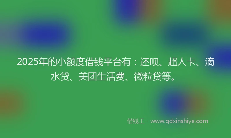 2025年的小额度借钱平台有：还呗、超人卡、滴水贷、美团生活费、微粒贷等。