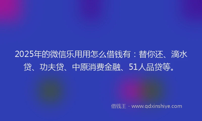 2025年的微信乐用用怎么借钱有：替你还、滴水贷、功夫贷、中原消费金融、51人品贷等。