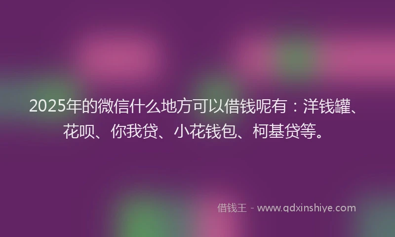 2025年的微信什么地方可以借钱呢有：洋钱罐、花呗、你我贷、小花钱包、柯基贷等。