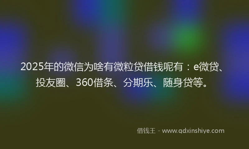2025年的微信为啥有微粒贷借钱呢有：e微贷、投友圈、360借条、分期乐、随身贷等。