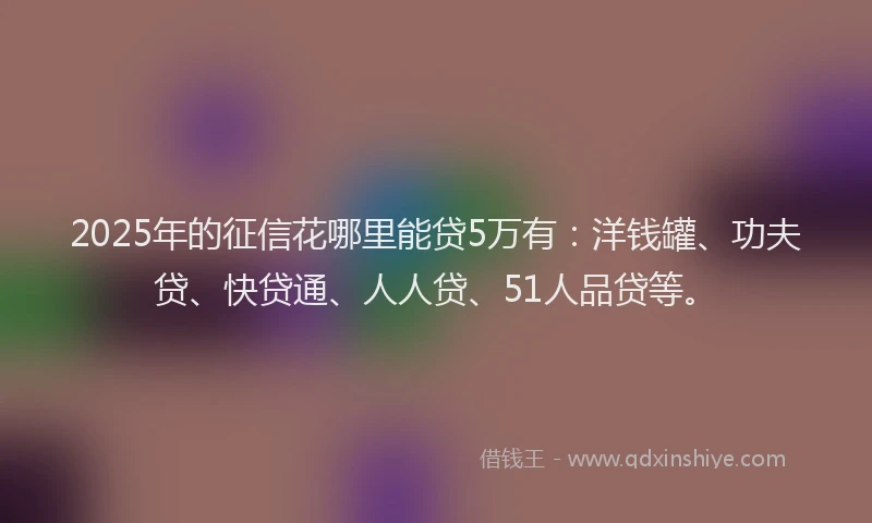 2025年的征信花哪里能贷5万有：洋钱罐、功夫贷、快贷通、人人贷、51人品贷等。