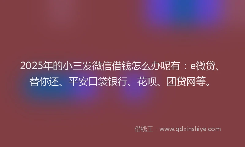 2025年的小三发微信借钱怎么办呢有：e微贷、替你还、平安口袋银行、花呗、团贷网等。