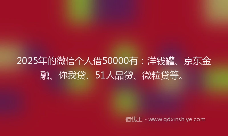 2025年的微信个人借50000有：洋钱罐、京东金融、你我贷、51人品贷、微粒贷等。
