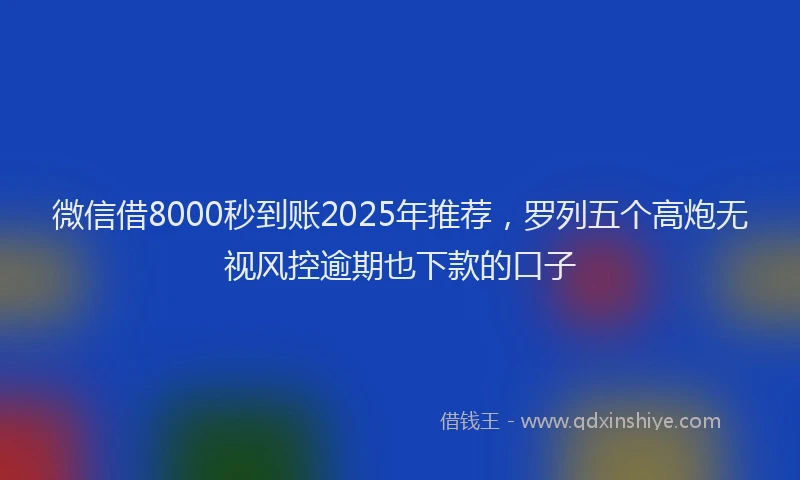 微信借8000秒到账2025年推荐，罗列五个高炮无视风控逾期也下款的口子