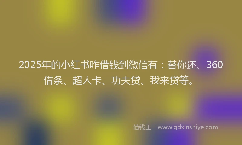 2025年的小红书咋借钱到微信有：替你还、360借条、超人卡、功夫贷、我来贷等。