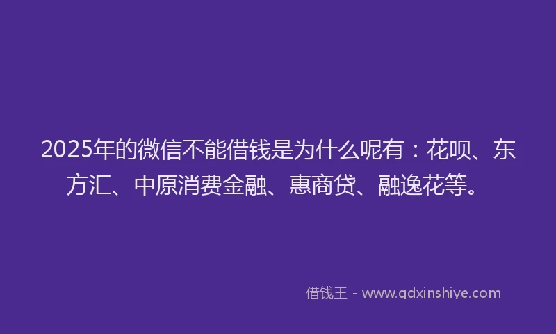 2025年的微信不能借钱是为什么呢有：花呗、东方汇、中原消费金融、惠商贷、融逸花等。