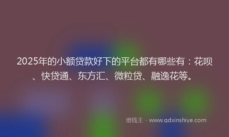 2025年的小额贷款好下的平台都有哪些有：花呗、快贷通、东方汇、微粒贷、融逸花等。