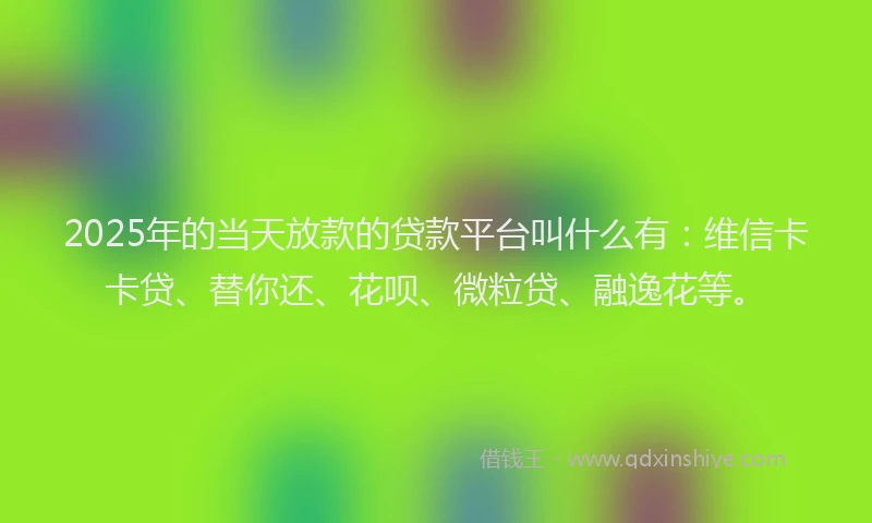 2025年的当天放款的贷款平台叫什么有：维信卡卡贷、替你还、花呗、微粒贷、融逸花等。