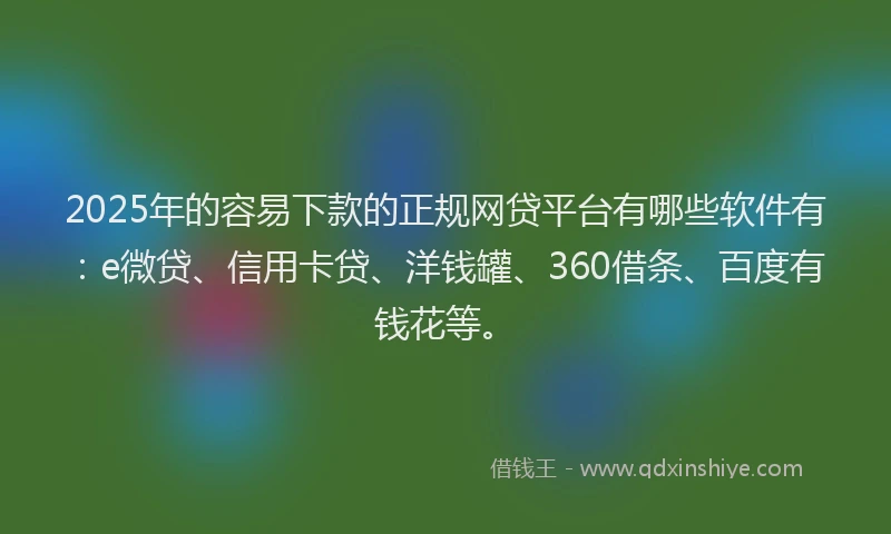 2025年的容易下款的正规网贷平台有哪些软件有：e微贷、信用卡贷、洋钱罐、360借条、百度有钱花等。