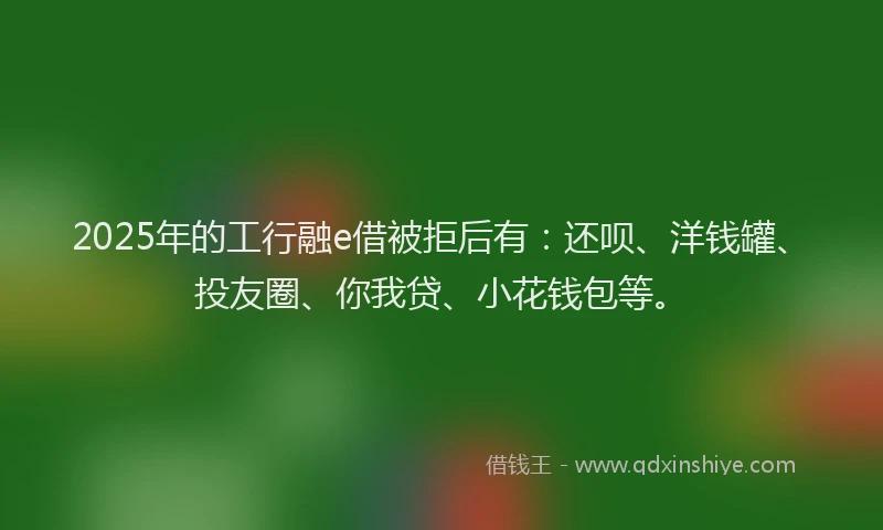 2025年的工行融e借被拒后有：还呗、洋钱罐、投友圈、你我贷、小花钱包等。