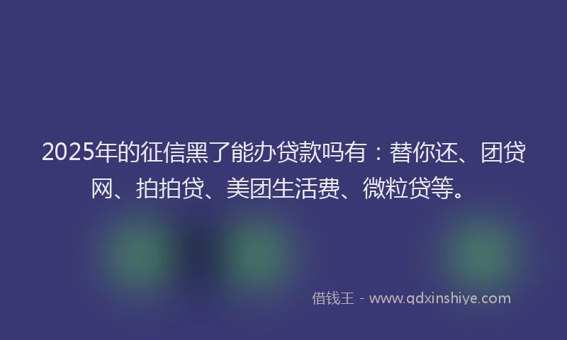 2025年的征信黑了能办贷款吗有：替你还、团贷网、拍拍贷、美团生活费、微粒贷等。