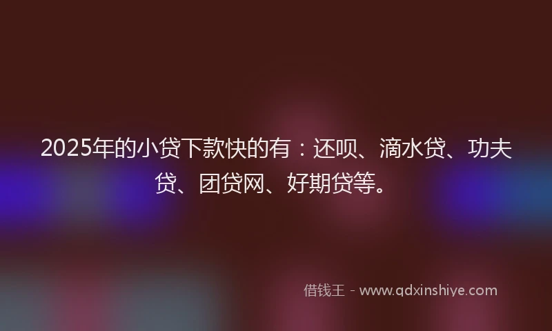 2025年的小贷下款快的有：还呗、滴水贷、功夫贷、团贷网、好期贷等。