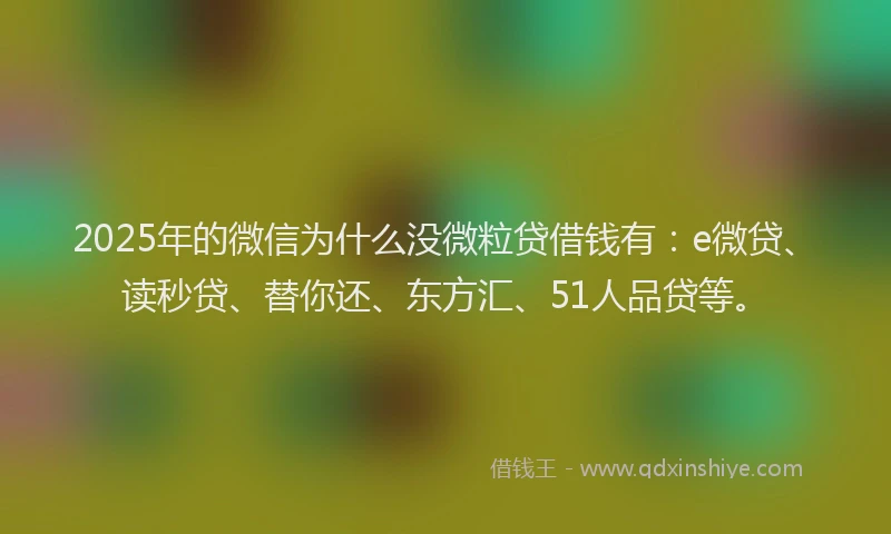 2025年的微信为什么没微粒贷借钱有：e微贷、读秒贷、替你还、东方汇、51人品贷等。